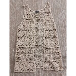 YAIRA Cotton Crochet Duster Open Front Cardigan Tank Top M Coastal Cottagecore